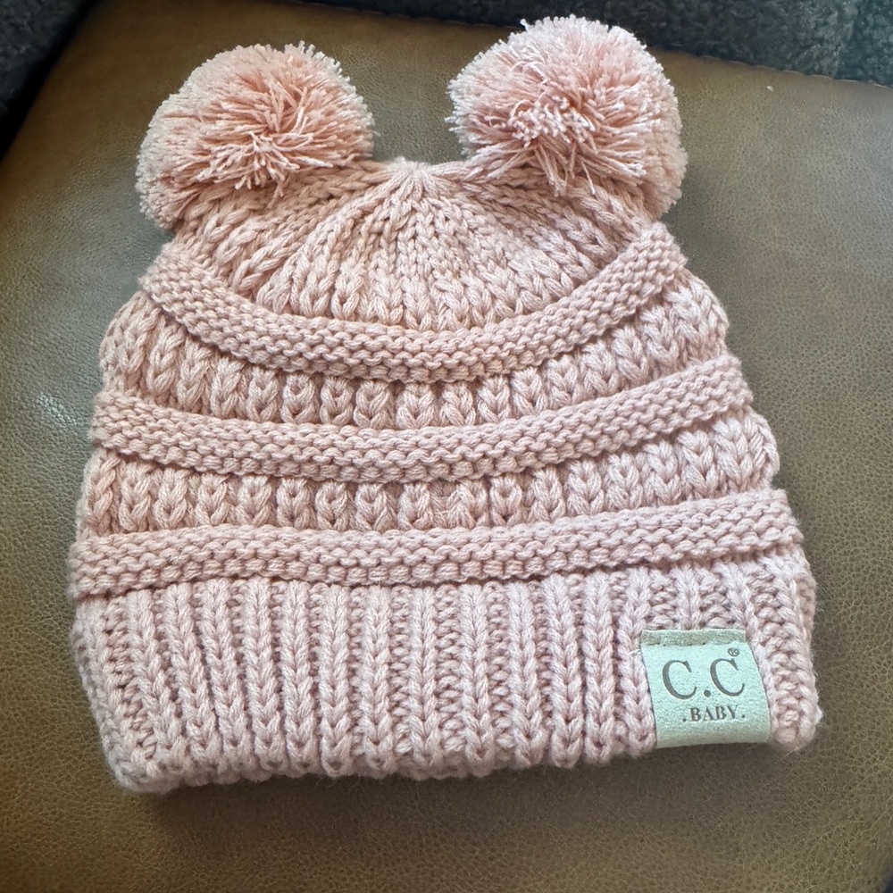 CC Baby Pink Double Pom Knit Beanie for Kids